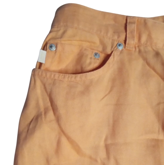 Ralph Lauren Melon Color 100% Linen Wide Leg Cropped 5 Pocket Pants Size 12 - Picture 3 of 8